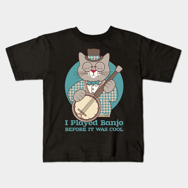 Cool Banjo Cat Kids T-Shirt by Sue Cervenka